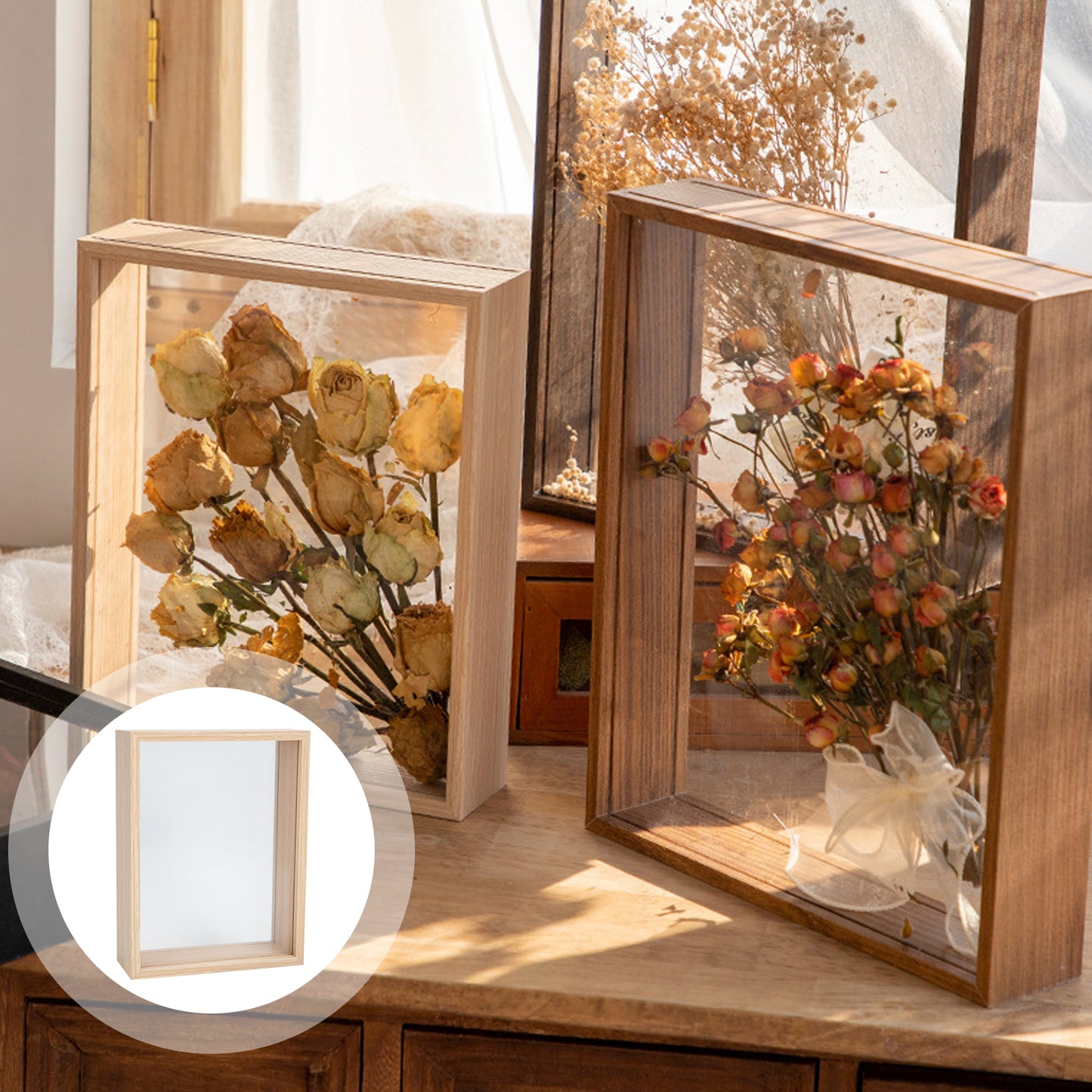 3D Photo Frame Hollow Dried Flower Photo Frame Diy Craft Three-dimensional Dry Desk Khaki Specimen Display Home Decoration