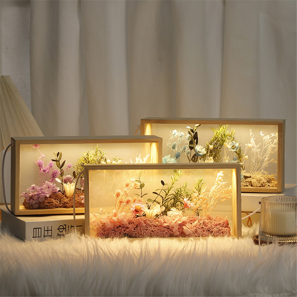 Dry Flower DIY Photo Frame with LED Light USB Charging Port Handmade Creative Frames Home Office Ornament Beautiful Decoration