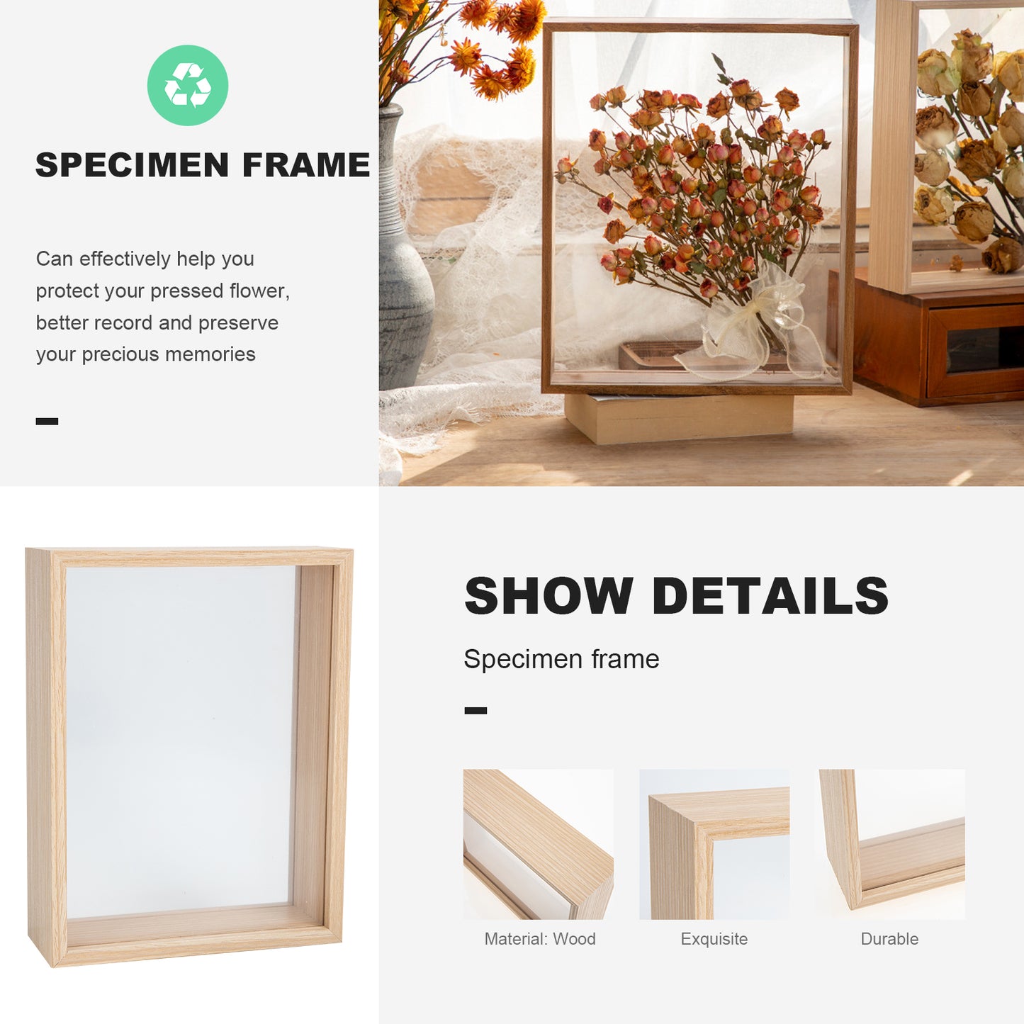 3D Photo Frame Hollow Dried Flower Photo Frame Diy Craft Three-dimensional Dry Desk Khaki Specimen Display Home Decoration
