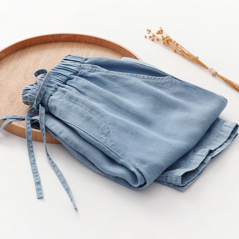 Blue Lyocell Denim Casual Elastic High Waist Loose Wide Leg Women's Pants Ankle-Length Pants For Women Clothing Fashion 2024