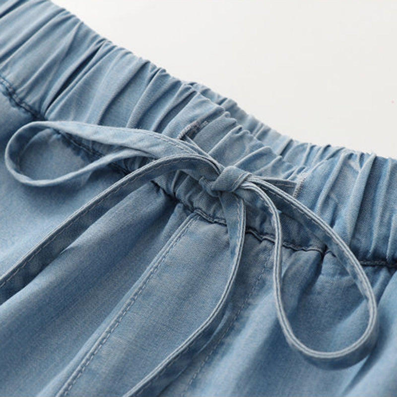 Blue Lyocell Denim Casual Elastic High Waist Loose Wide Leg Women's Pants Ankle-Length Pants For Women Clothing Fashion 2024