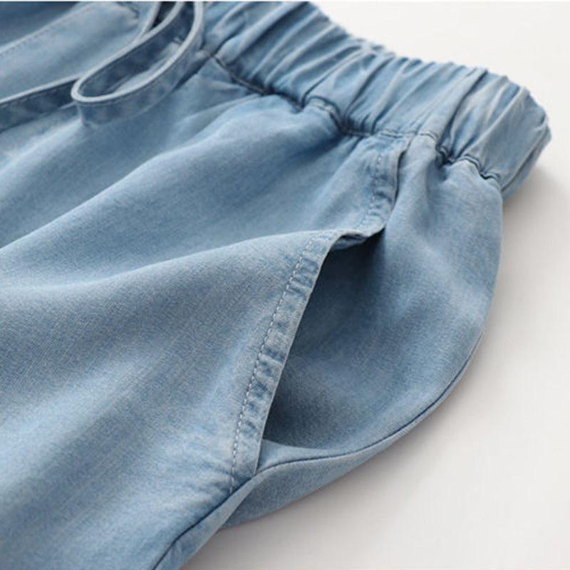 Blue Lyocell Denim Casual Elastic High Waist Loose Wide Leg Women's Pants Ankle-Length Pants For Women Clothing Fashion 2024