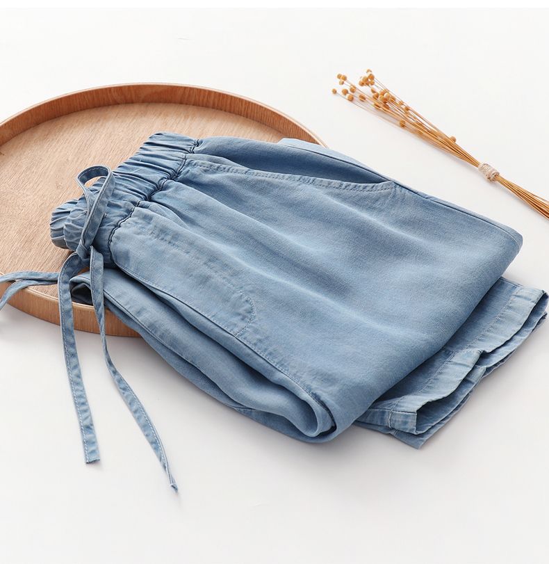 Blue Lyocell Denim Casual Elastic High Waist Loose Wide Leg Women's Pants Ankle-Length Pants For Women Clothing Fashion 2024