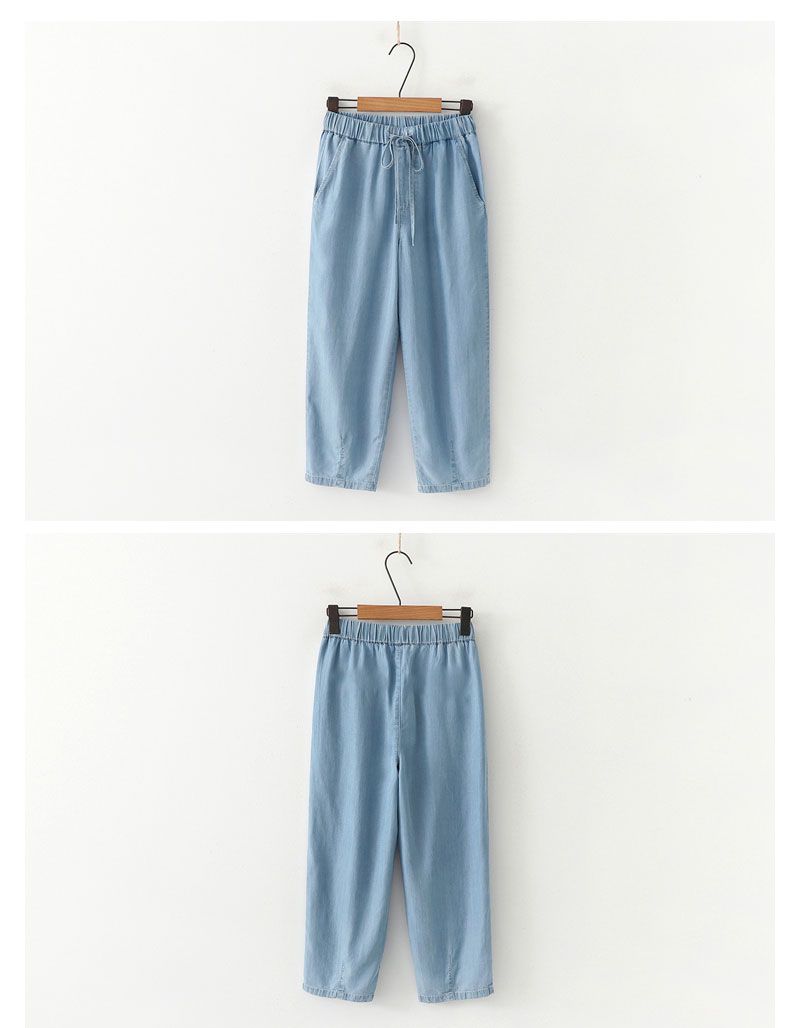 Blue Lyocell Denim Casual Elastic High Waist Loose Wide Leg Women's Pants Ankle-Length Pants For Women Clothing Fashion 2024