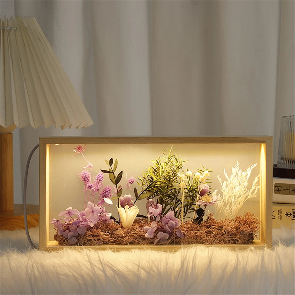 Dry Flower DIY Photo Frame with LED Light USB Charging Port Handmade Creative Frames Home Office Ornament Beautiful Decoration