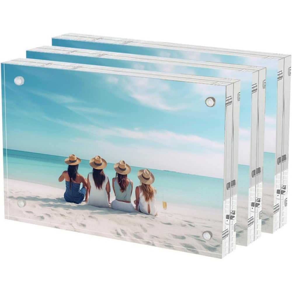 3 Pack Acrylic Picture Frame 4x6 Inch, 20mm Thicker Block, Clear Picture Frames Freestanding Double Sided Magnetic Acrylic Lucit