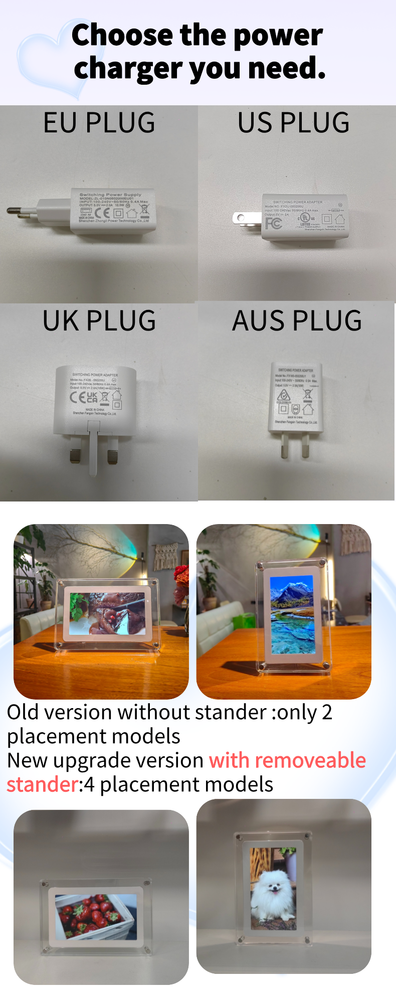 2024 hot selling 10.1-inch acrylic digital frames 8GB 2000mah with removable stander horizontal vertical play gravity version