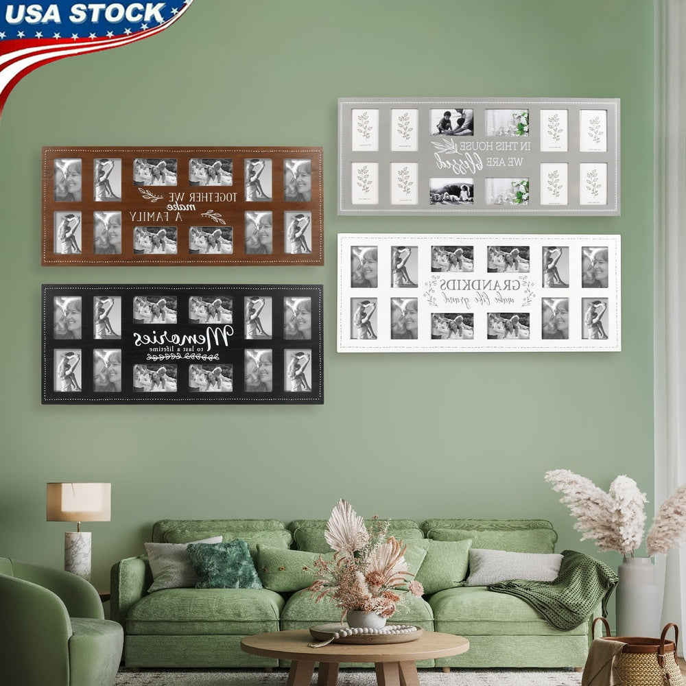 12 Opening Rustic Photo Frame Collage Wall Decor 4x6 Pictures Durable MDF Easy to Hang Family Gift