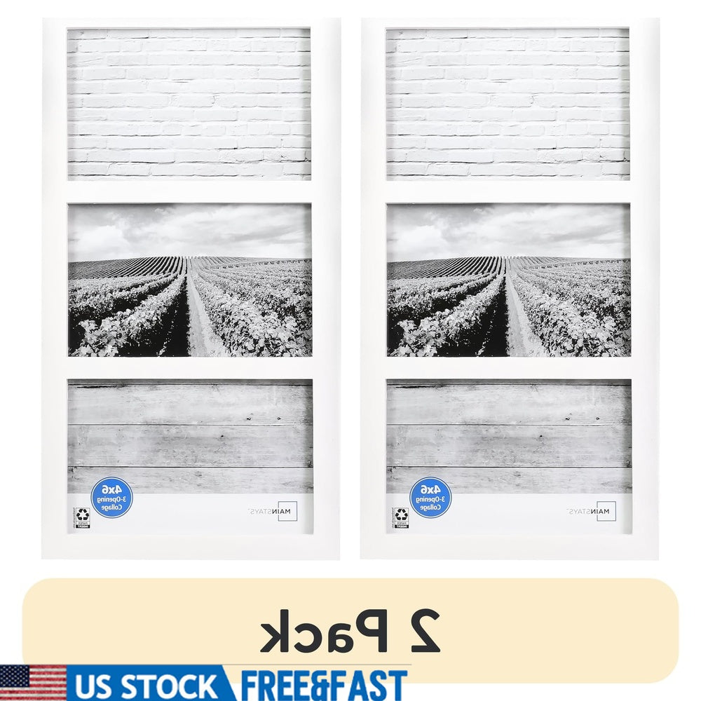 3 Opening 4x6 Picture Frame 2 Pack Gallery Collage Wall Mount Tabletop Display MDF Home Decor Vertical Horizontal