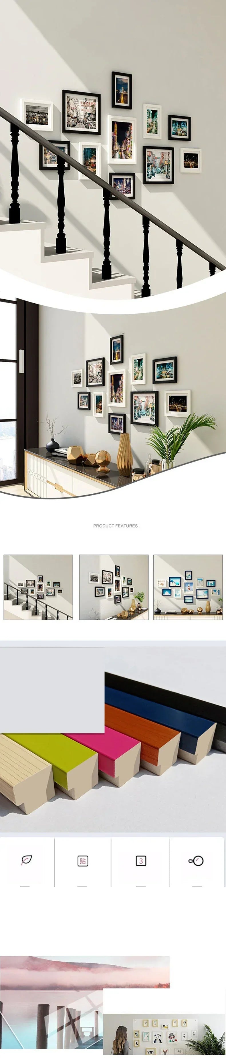 Living Room Photo Frame 11PCS American Wall Combination Wooden Hanging Picture Frame Creative Restaurant Home Decoration