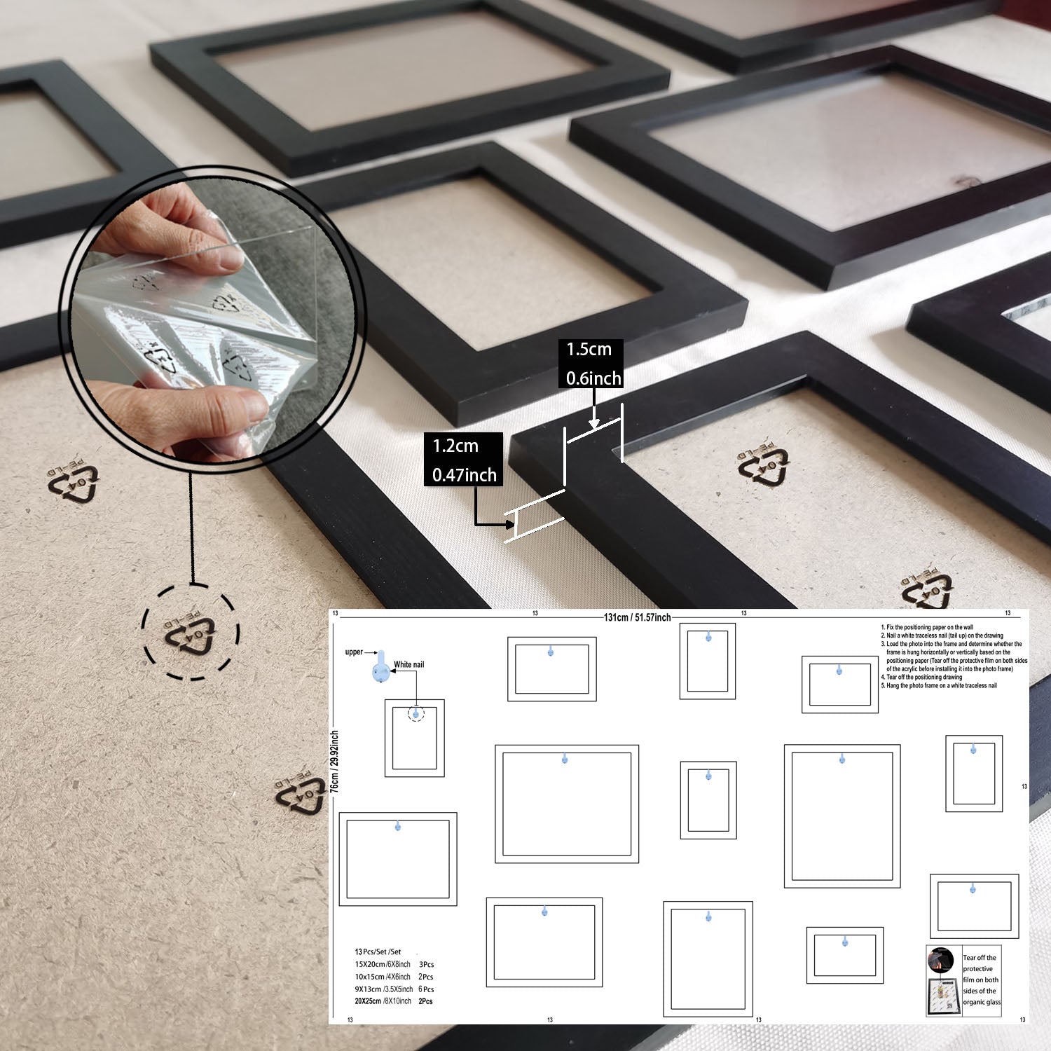 13pcs Wood Picture Frame Set for Wall Home Office Decor Festive Commemorative Gifts - Variety of Sizes for Photos