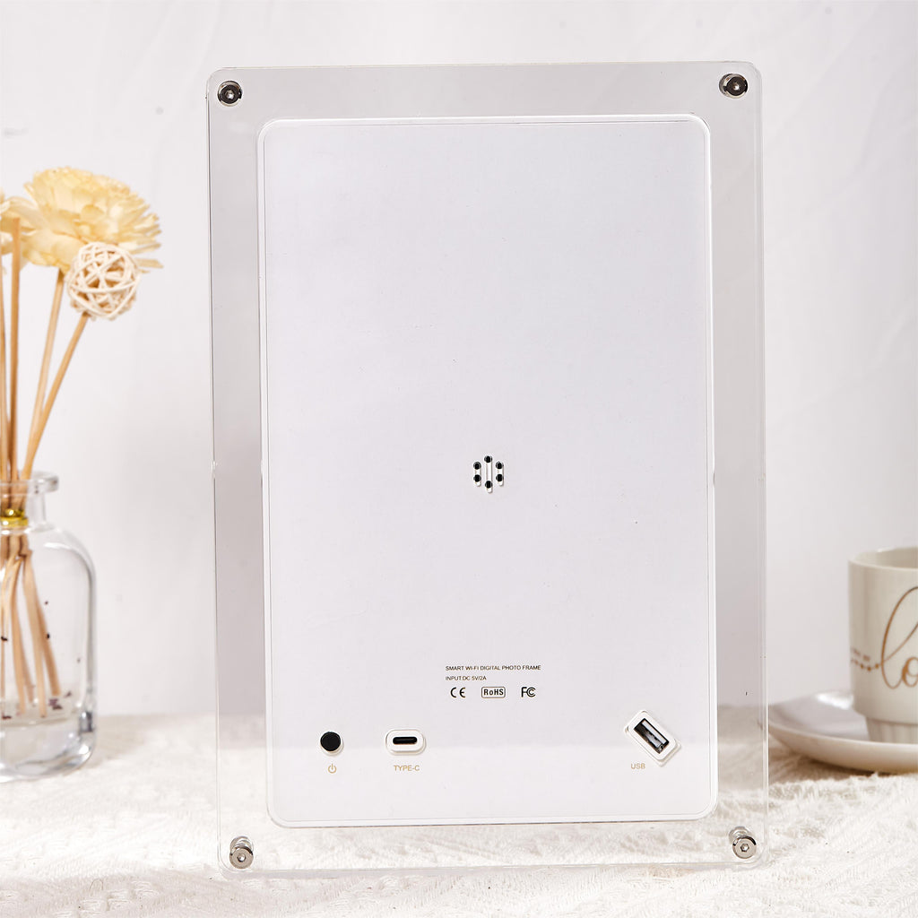 2024 hot selling 10.1-inch acrylic digital frames 8GB 2000mah with removable stander horizontal vertical play gravity version