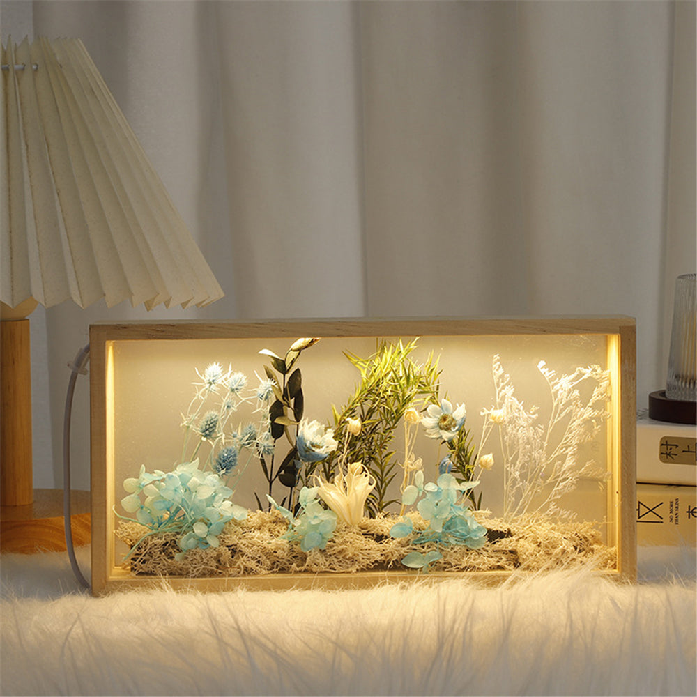 Dry Flower DIY Photo Frame with LED Light USB Charging Port Handmade Creative Frames Home Office Ornament Beautiful Decoration