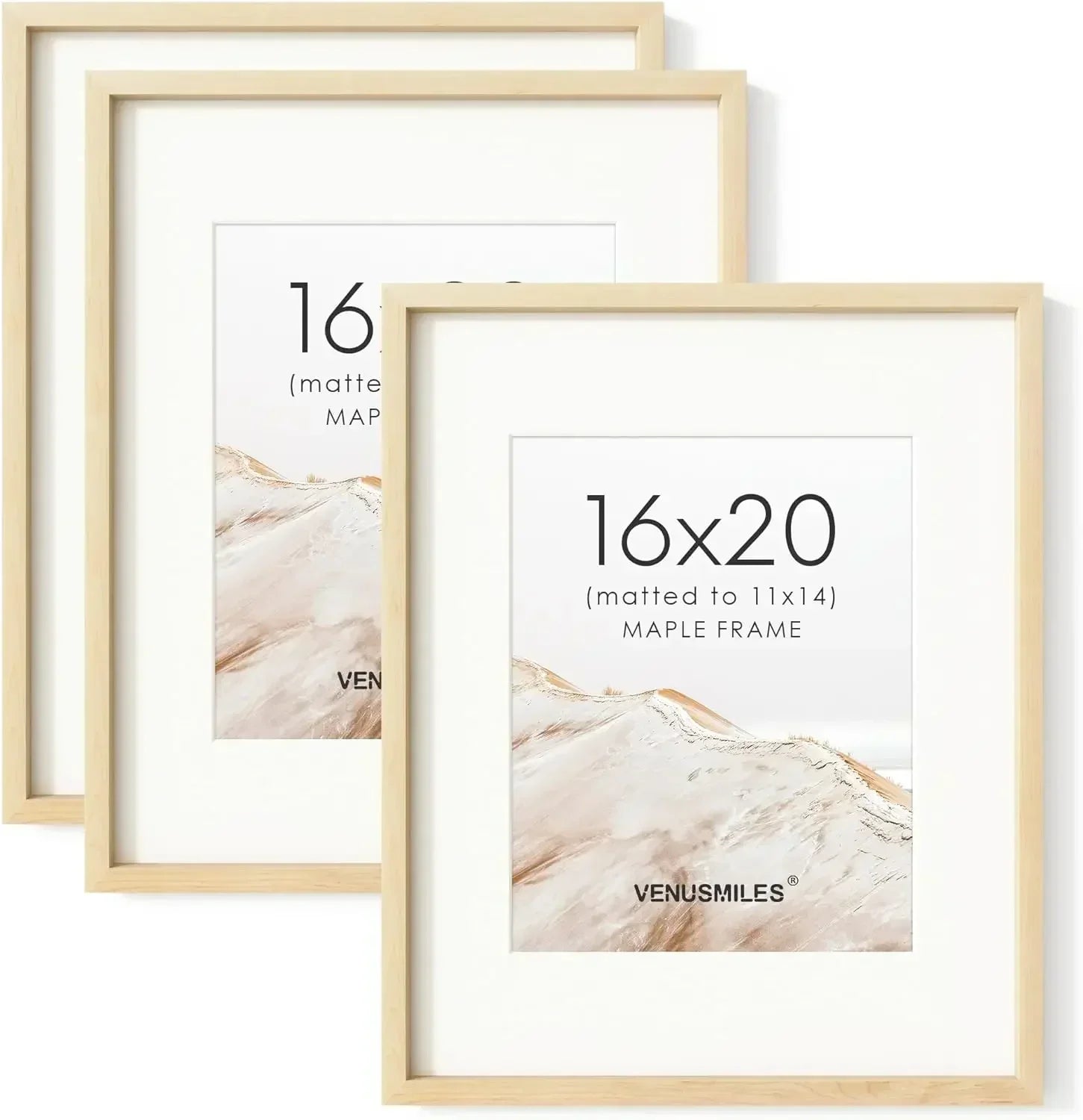 XMSJ-Sale16 x 20 Picture Frame Set of 3, USA-Sourced Natural Maple Wood Photo Collage with HD Tempered Glass, Modern Simpl
