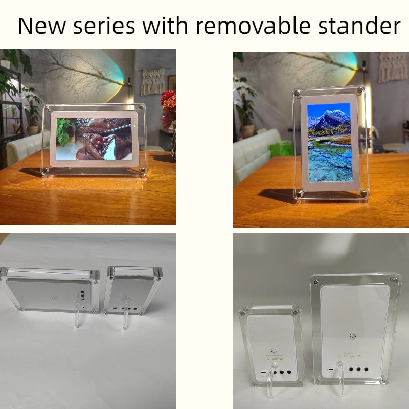 2024 hot selling 10.1-inch acrylic digital frames 8GB 2000mah with removable stander horizontal vertical play gravity version