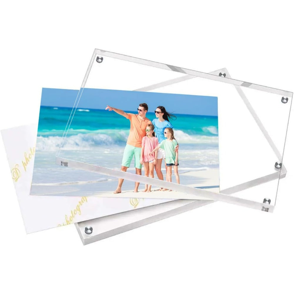 3 Pack Acrylic Picture Frame 4x6 Inch, 20mm Thicker Block, Clear Picture Frames Freestanding Double Sided Magnetic Acrylic Lucit