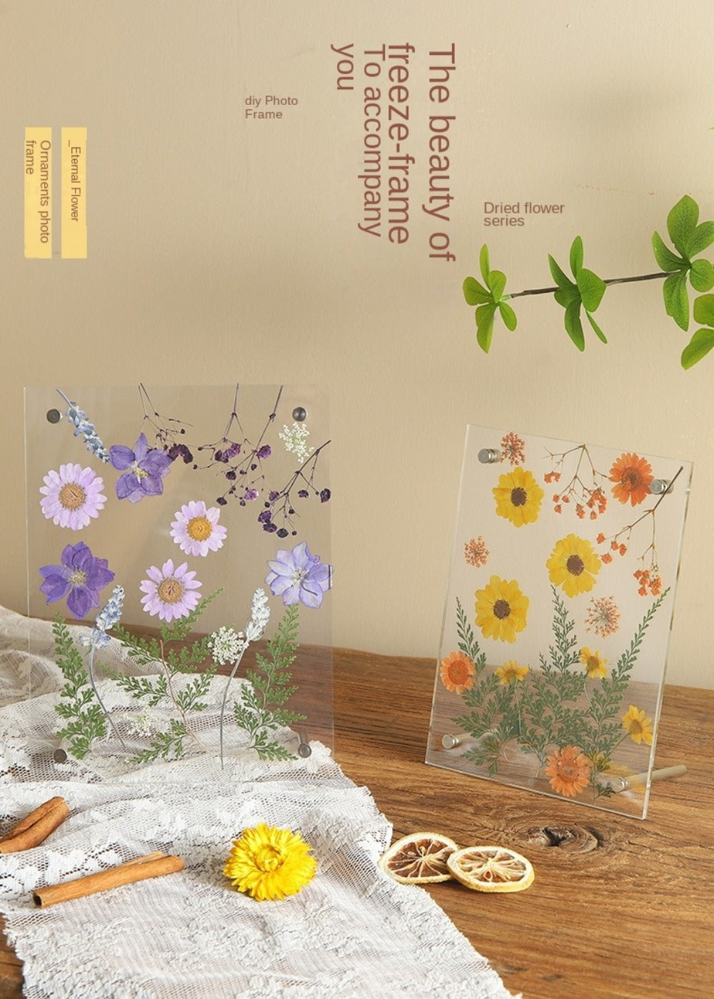 New DIY Glass Picture Frame Double-Sided Transparent Display Stand Decorative Handmade Acrylic Photo Frame For Dried Flowers