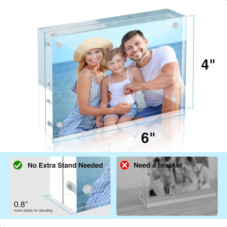 Acrylic Picture Frames 4x6 3 Pack Strong Magnetic Photo Frame Double Sided Clear Picture Frames with Microfiber Cloth Framel St