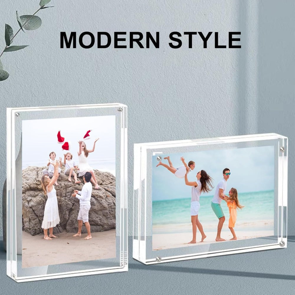 3 Pack Acrylic Picture Frame 4x6 Inch, 20mm Thicker Block, Clear Picture Frames Freestanding Double Sided Magnetic Acrylic Lucit