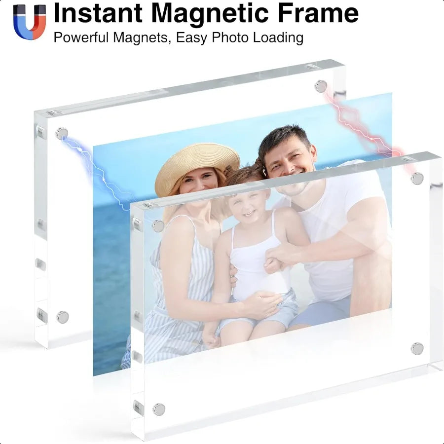Acrylic Picture Frames 4x6 3 Pack Strong Magnetic Photo Frame Double Sided Clear Picture Frames with Microfiber Cloth Framel St