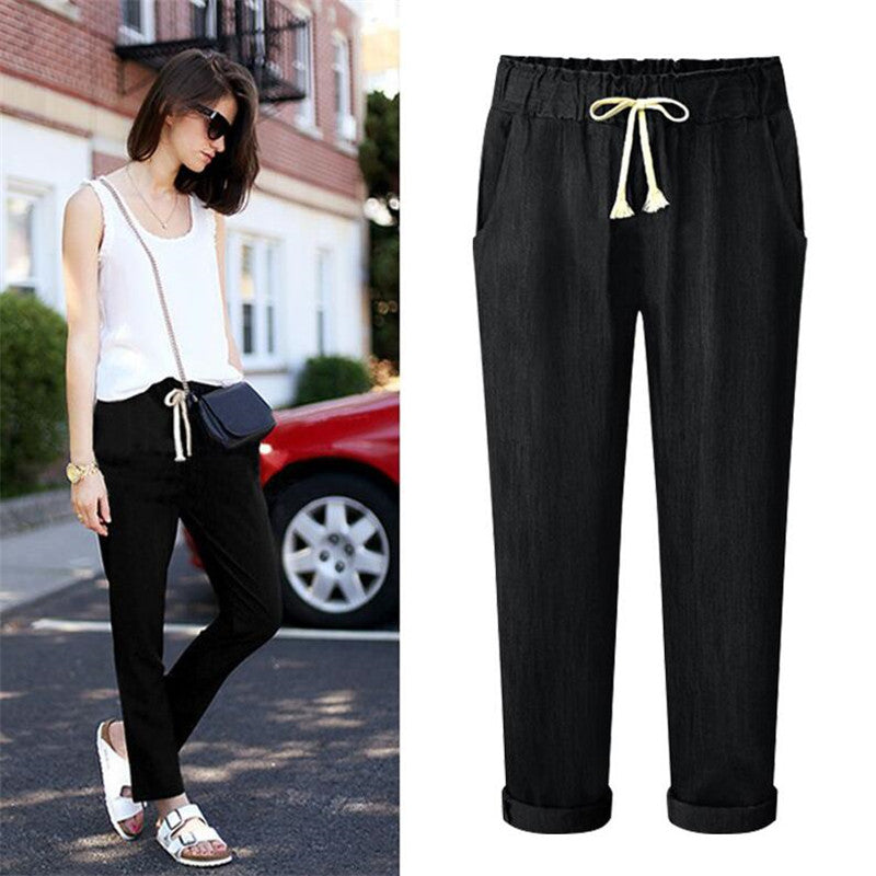 Plus size Jeans 2024 Casual Loose Elastic Waist Loose denim Trousers Women Autumn Solid Color Cotton baggy jeans women 6XL