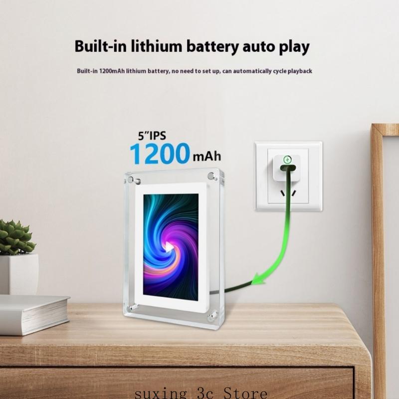 5Inch Acrylic Video Photo Frame Automatic Rotation Feature 1200mAh Rechargeable Battery For Home and Office Decoration
