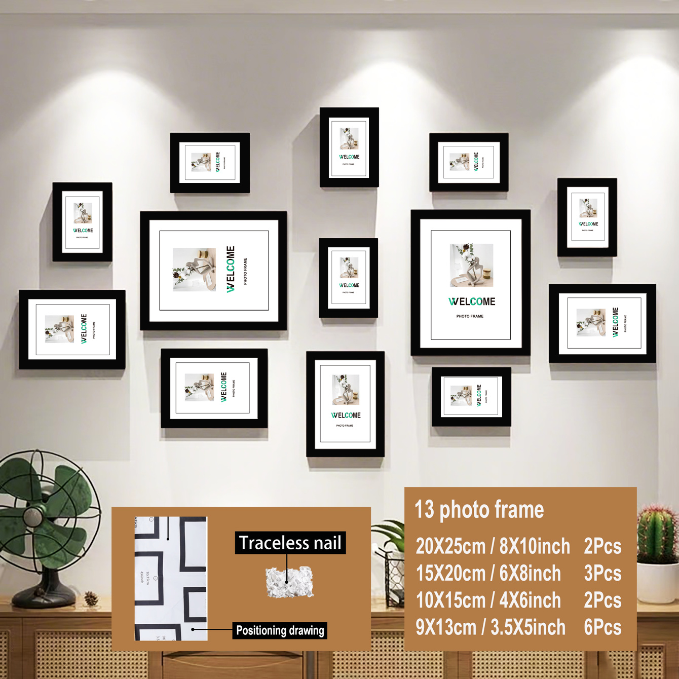 13pcs Wood Picture Frame Set for Wall Home Office Decor Festive Commemorative Gifts - Variety of Sizes for Photos