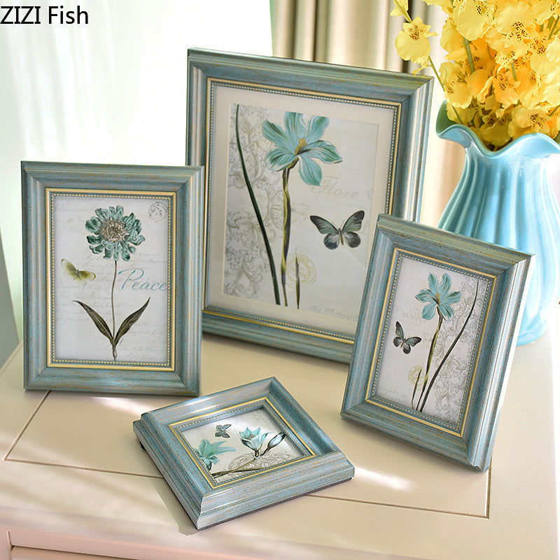 Light Blue Plastic Photo Frame 4/6/7/10 Inch Brown Picture Frames Rustic Home Decor Nightstand Family Portrait Desk Decoration