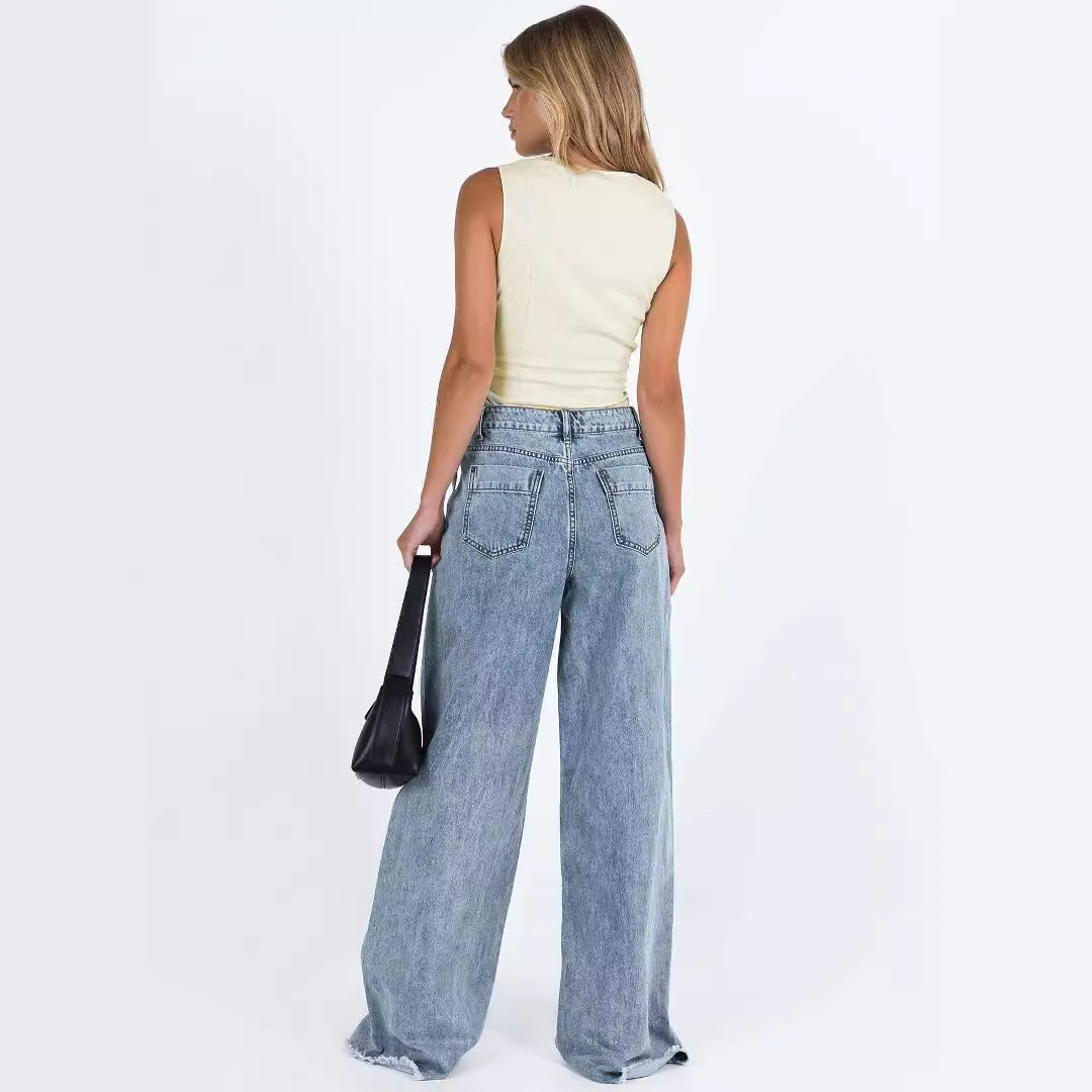 European and American casual loose denim pants for women