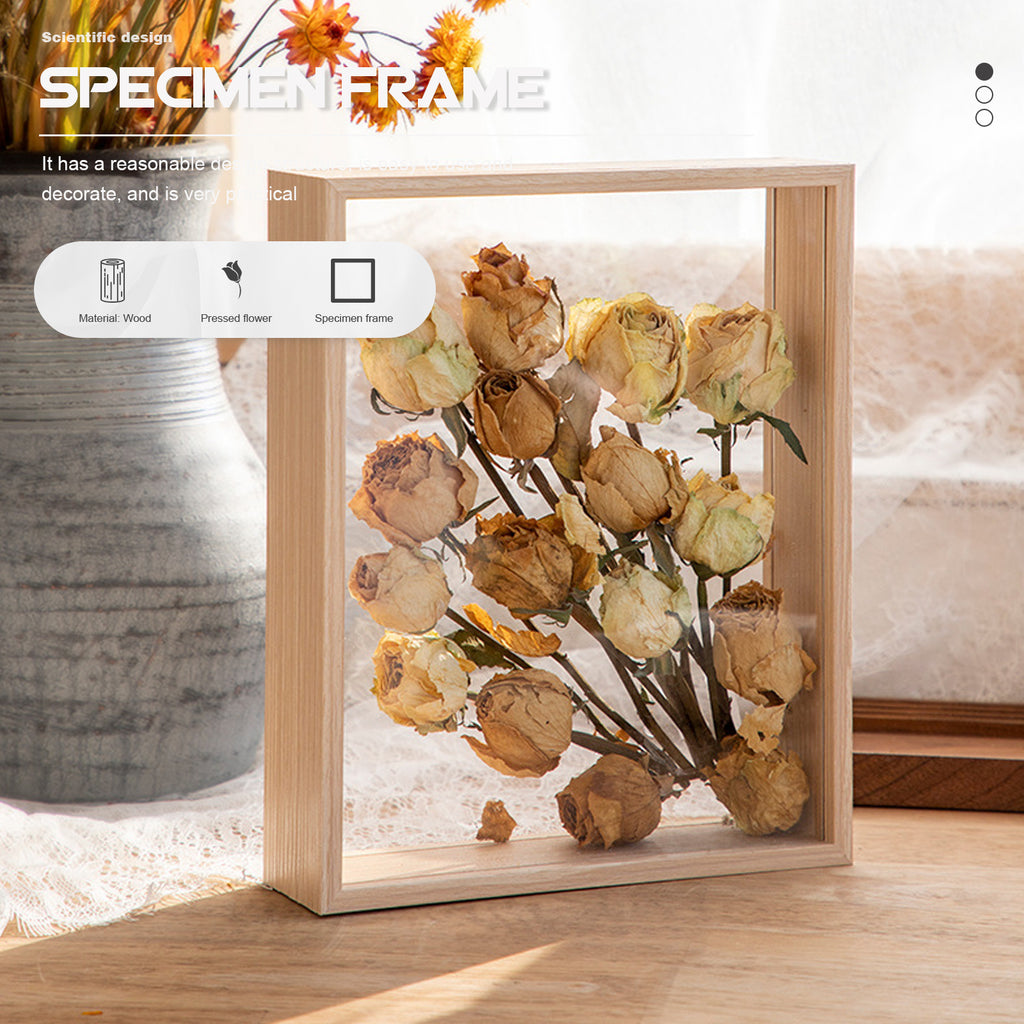 3D Photo Frame Hollow Dried Flower Photo Frame Diy Craft Three-dimensional Dry Desk Khaki Specimen Display Home Decoration