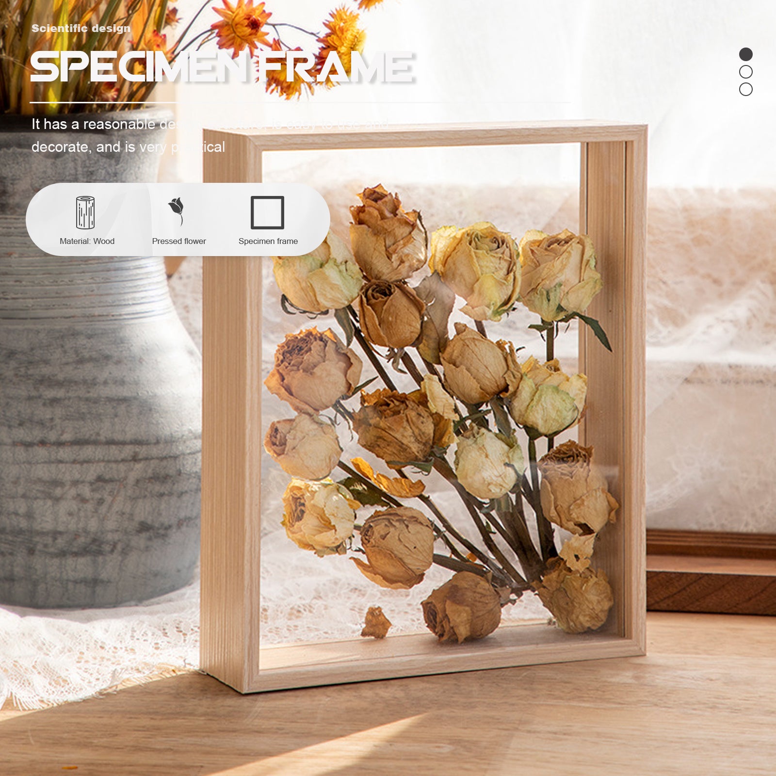 3D Photo Frame Hollow Dried Flower Photo Frame Diy Craft Three-dimensional Dry Desk Khaki Specimen Display Home Decoration