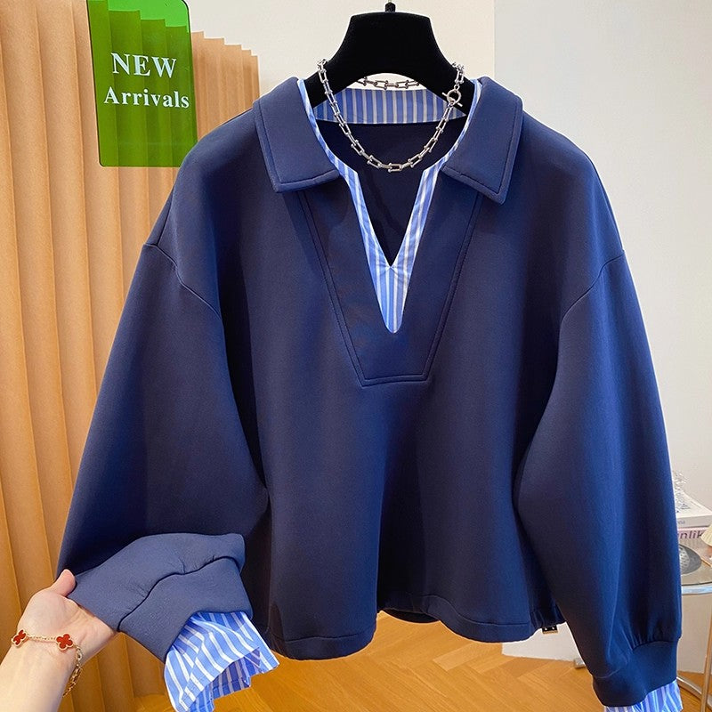 Women Loose Hoodie Fashion Oversized Hoodies Casual Versatile Lazy Style Long Sleeve Sweatshirt Autumn Winter Fake Two Pieces
