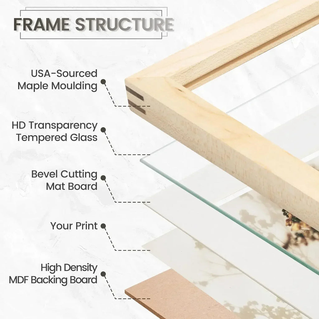 XMSJ-Sale16 x 20 Picture Frame Set of 3, USA-Sourced Natural Maple Wood Photo Collage with HD Tempered Glass, Modern Simpl
