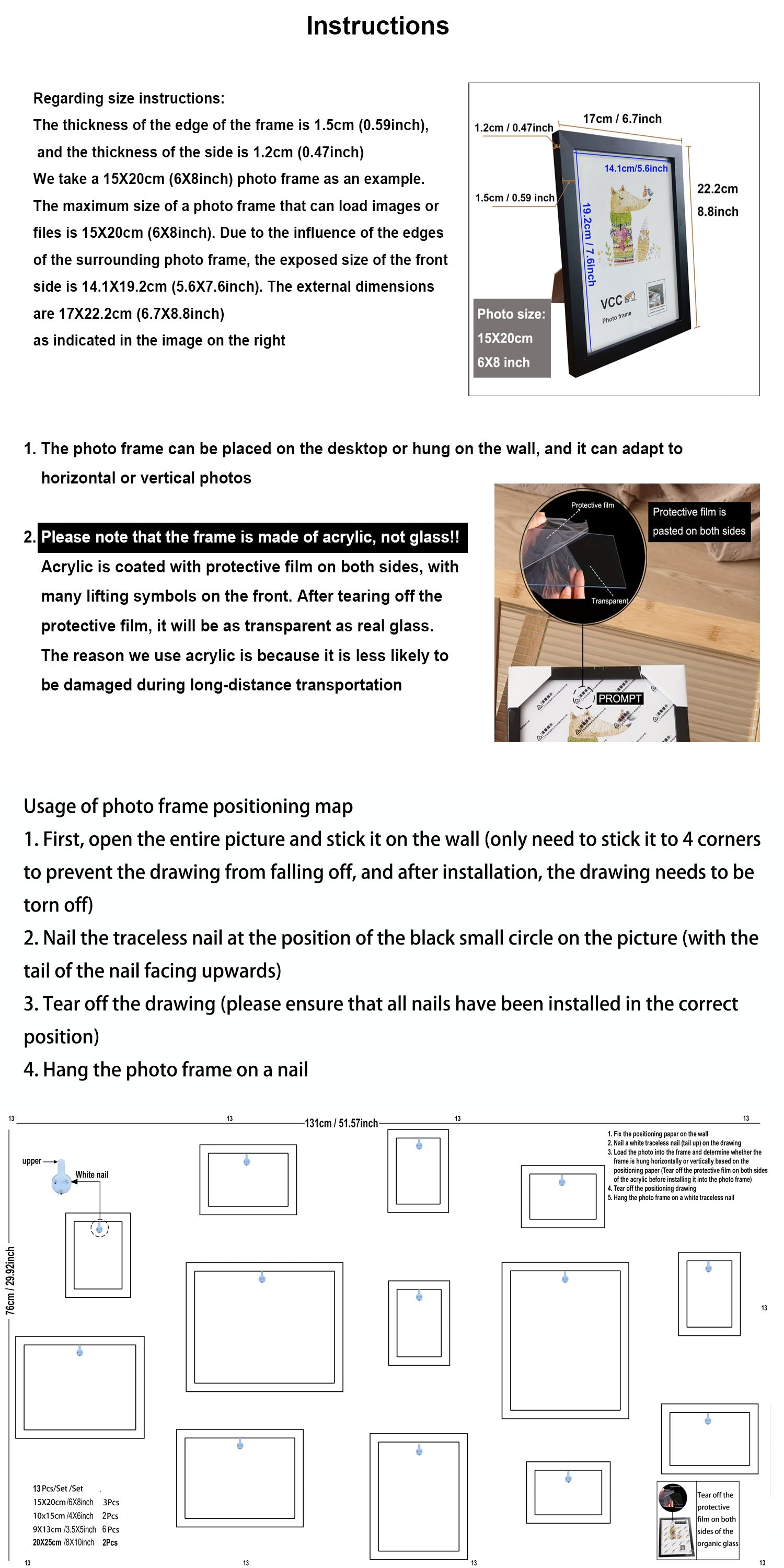 13pcs Wood Picture Frame Set for Wall Home Office Decor Festive Commemorative Gifts - Variety of Sizes for Photos