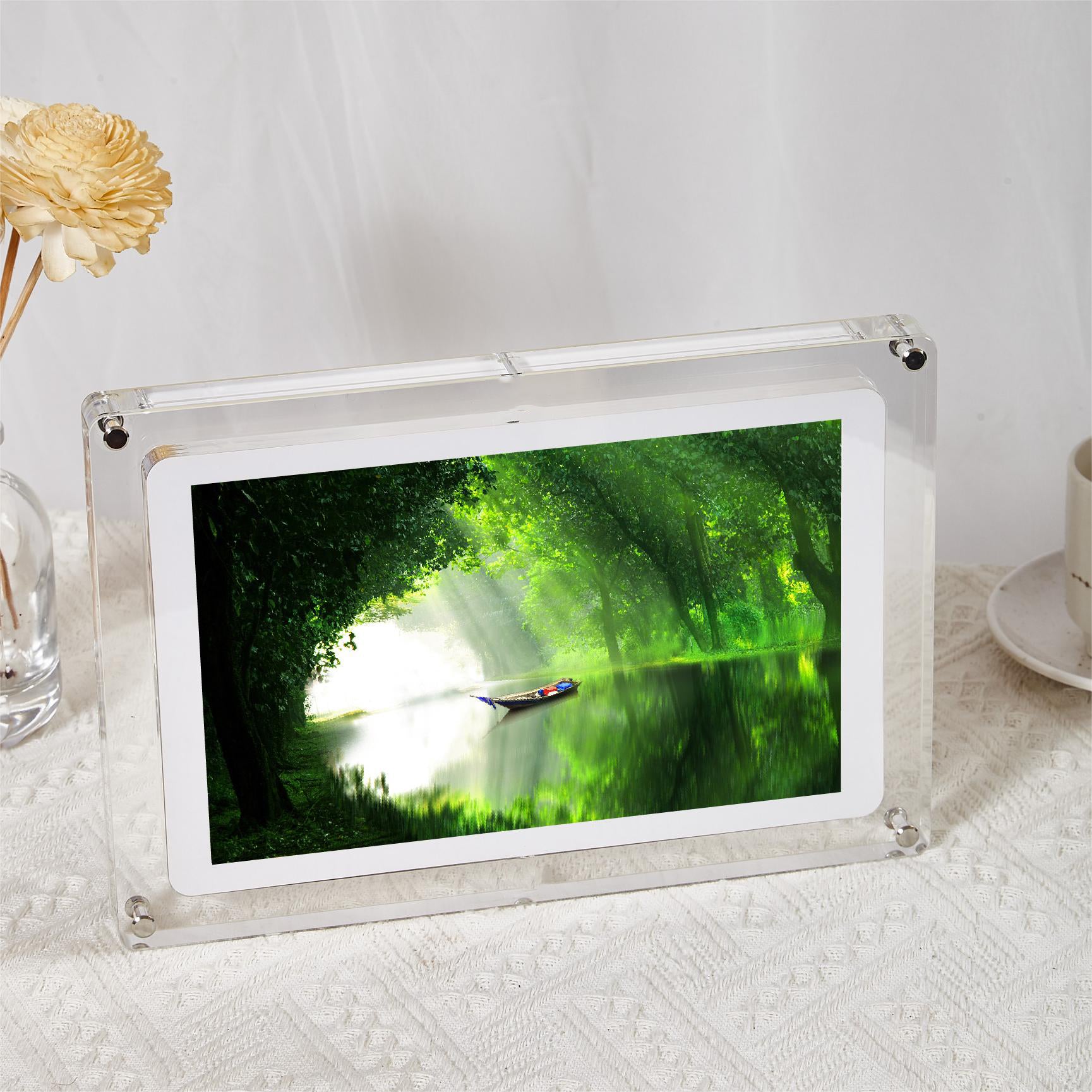 2024 hot selling 10.1-inch acrylic digital frames 8GB 2000mah with removable stander horizontal vertical play gravity version