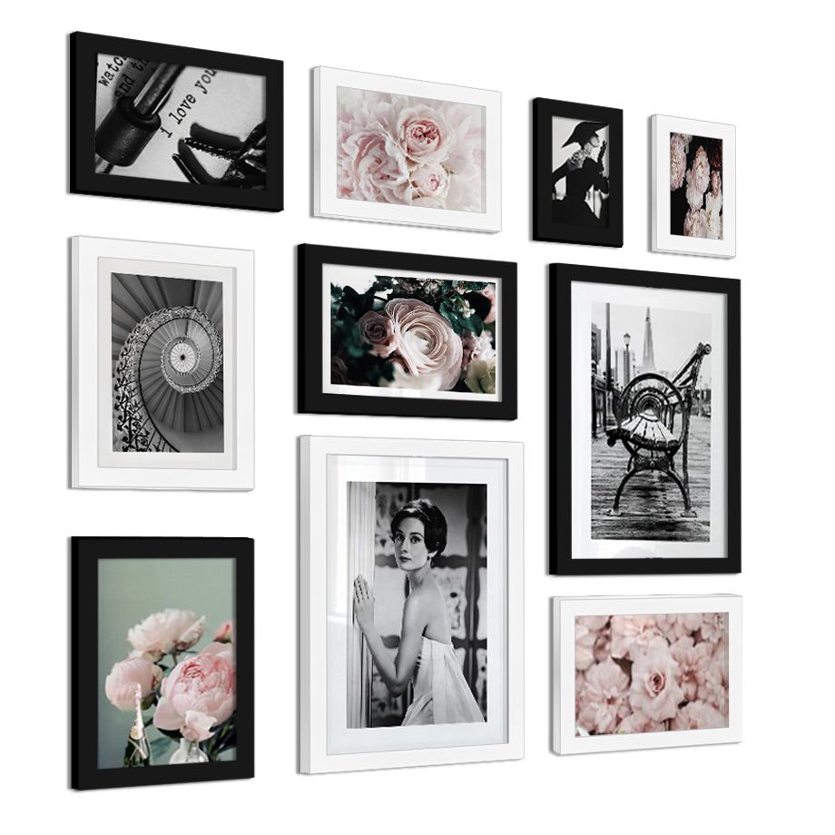 10 Piece Wood Family Photo Frame Wall Gallery Kit Picture Frame For Wall With Plexiglass Classic Wooden Frame For Wall Hanging