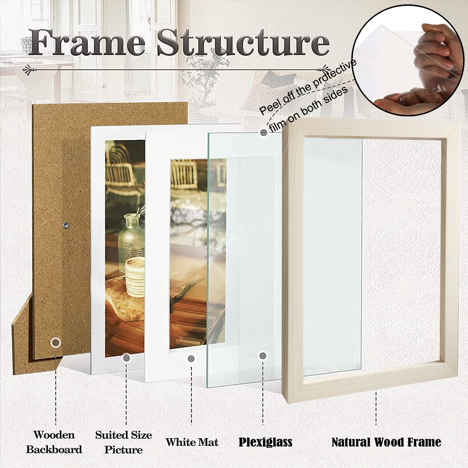 10 Piece Wood Family Photo Frame Wall Gallery Kit Picture Frame For Wall With Plexiglass Classic Wooden Frame For Wall Hanging