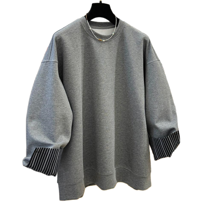 Autumn and Winter Women's Pullover Round Neck Hoodie Lazy Style Splicing Design Fake Two Piece Loose Long Sleeve Tops
