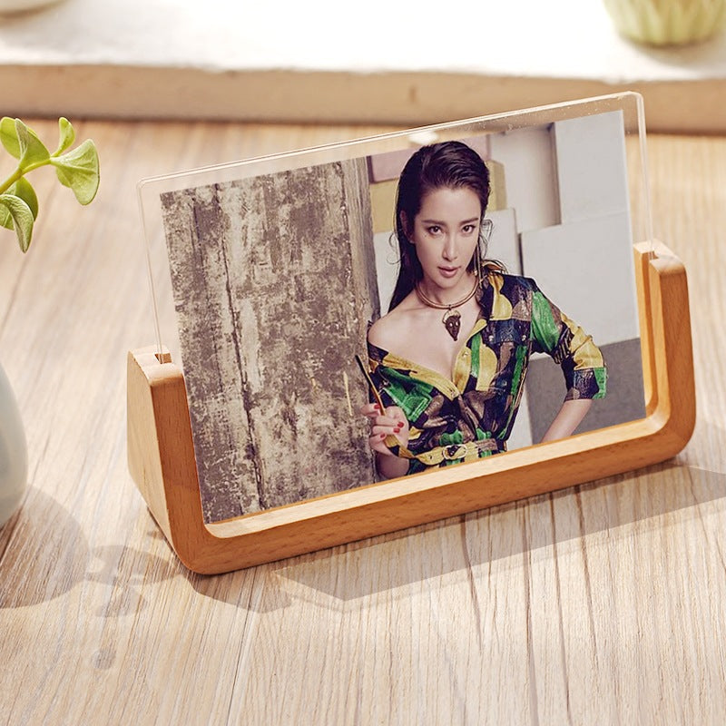 Creative LED lights Solid Wooden Photo Frame Innovative Acrylic U Shaped Photo Frame Home Desk Decoration