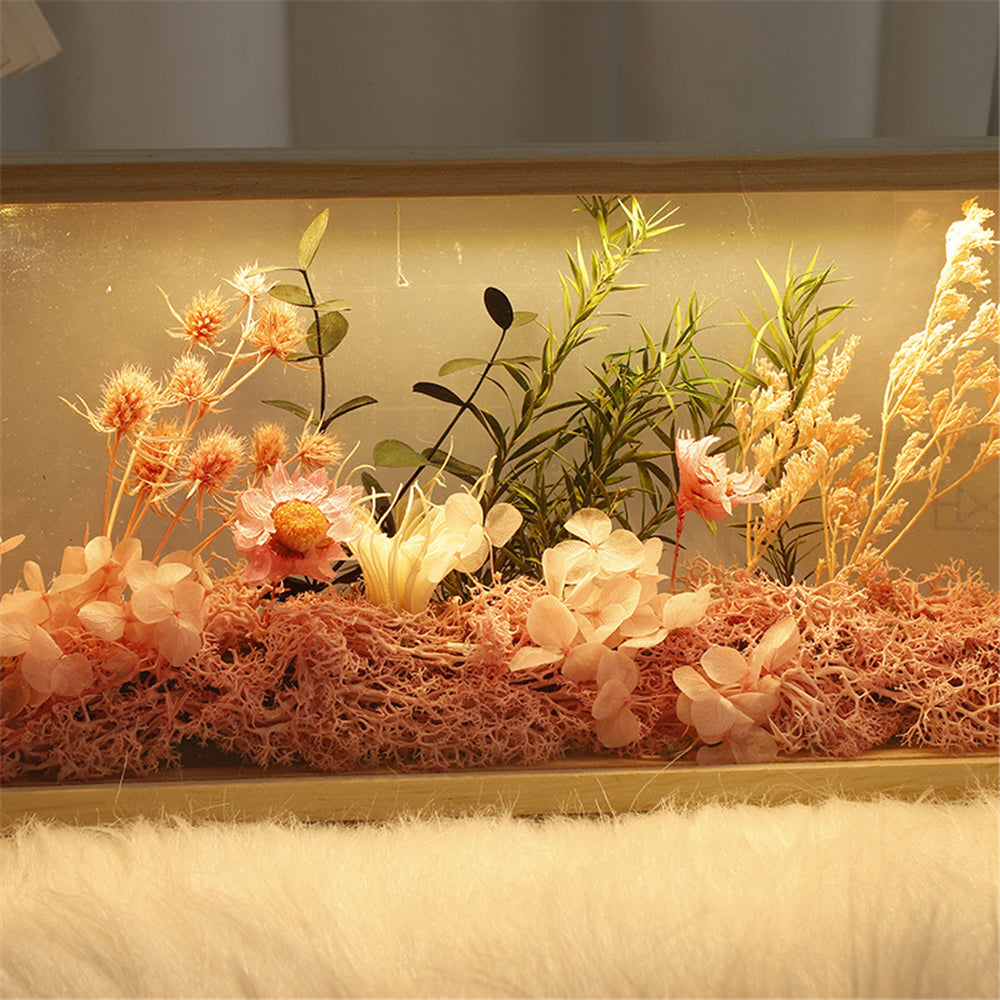 Dry Flower DIY Photo Frame with LED Light USB Charging Port Handmade Creative Frames Home Office Ornament Beautiful Decoration