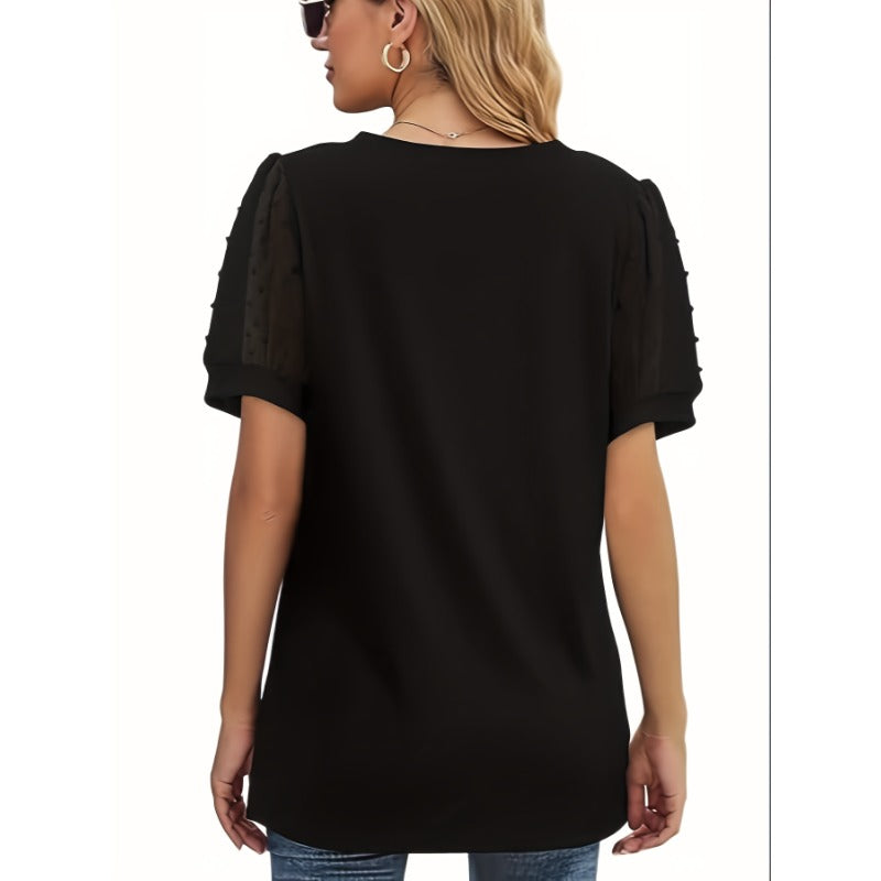 Plus Size 1XL-5XL New Women's Short Sleeve Casual Bubble Sleeve T-Shirt V-Neck Women's Top Multi-Color Casual Women Blouse