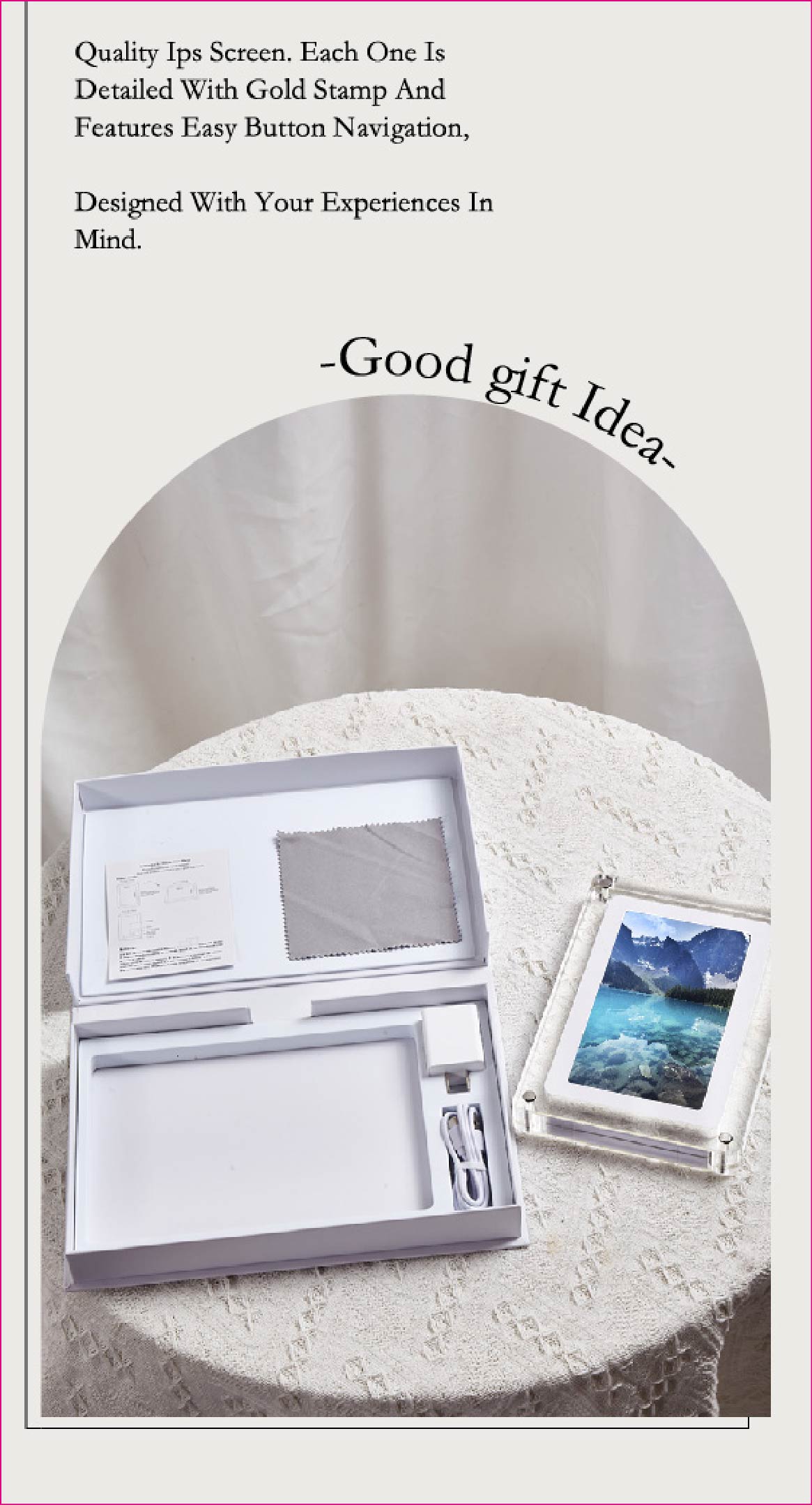 2024 hot selling 10.1-inch acrylic digital frames 8GB 2000mah with removable stander horizontal vertical play gravity version