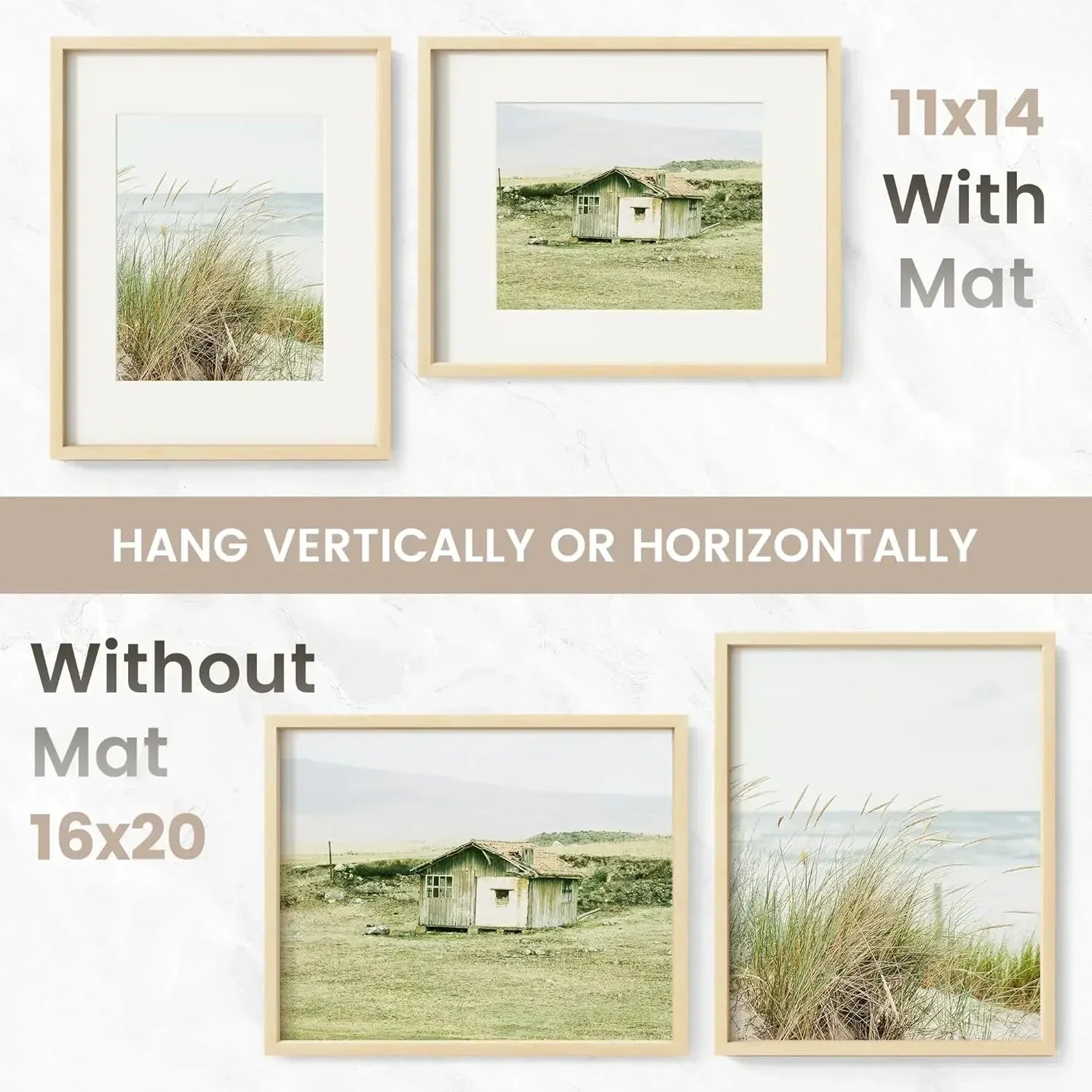 XMSJ-Sale16 x 20 Picture Frame Set of 3, USA-Sourced Natural Maple Wood Photo Collage with HD Tempered Glass, Modern Simpl