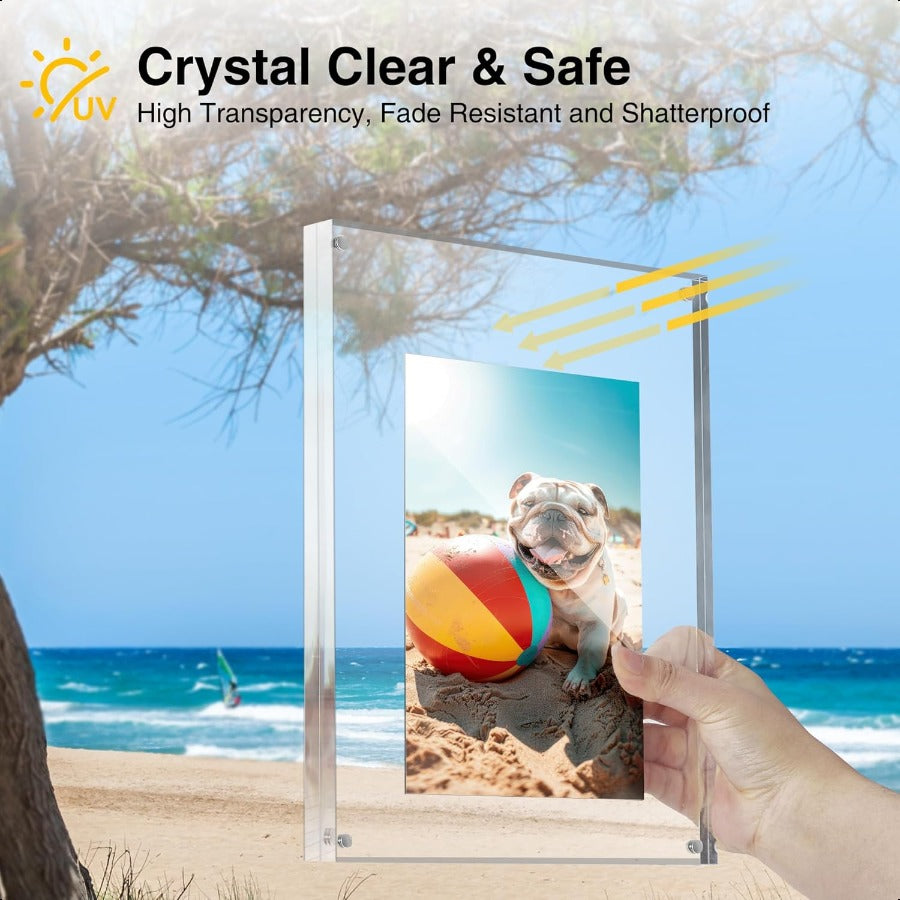 Acrylic Picture Frames 4x6 3 Pack Strong Magnetic Photo Frame Double Sided Clear Picture Frames with Microfiber Cloth Framel St