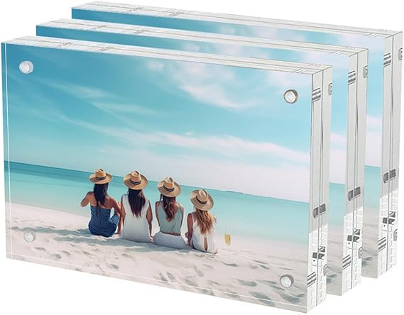 3 Pack Acrylic Picture Frame 4x6 Inch, 20mm Thicker Block, Clear Picture Frames Freestanding Double Sided Magnetic Acrylic Lucit