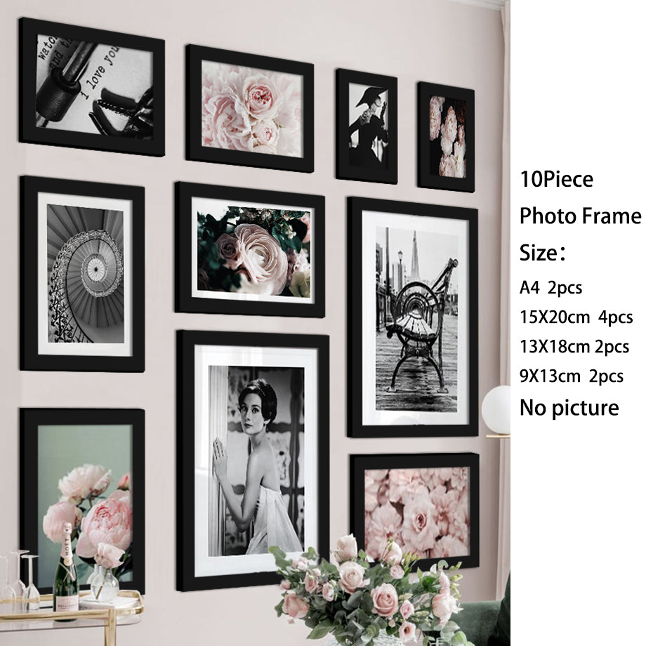 10 Piece Wood Family Photo Frame Wall Gallery Kit Picture Frame For Wall With Plexiglass Classic Wooden Frame For Wall Hanging