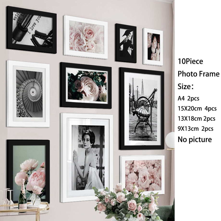 10 Piece Wood Family Photo Frame Wall Gallery Kit Picture Frame For Wall With Plexiglass Classic Wooden Frame For Wall Hanging