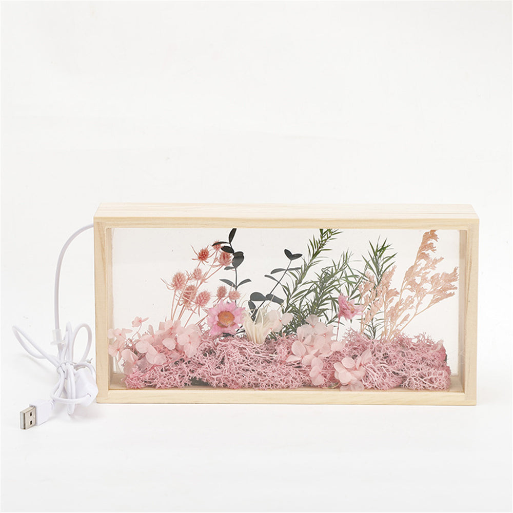 Dry Flower DIY Photo Frame with LED Light USB Charging Port Handmade Creative Frames Home Office Ornament Beautiful Decoration