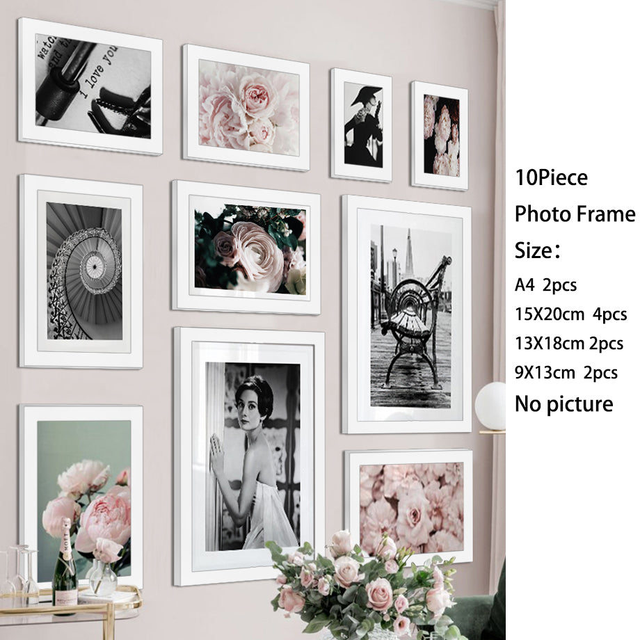 10 Piece Wood Family Photo Frame Wall Gallery Kit Picture Frame For Wall With Plexiglass Classic Wooden Frame For Wall Hanging
