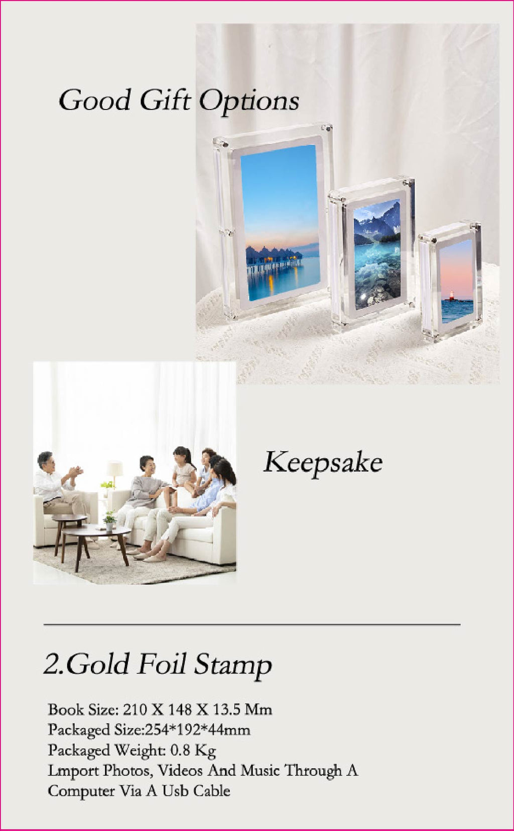 2024 hot selling 10.1-inch acrylic digital frames 8GB 2000mah with removable stander horizontal vertical play gravity version